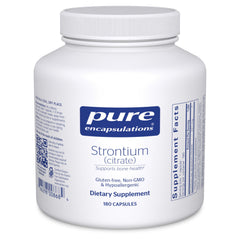 Pure Encapsulations Strontium Citrate bottle front promoting bone health support.