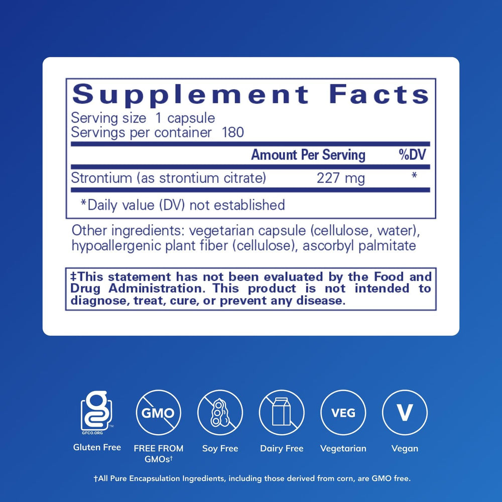 Close-up of Strontium Citrate capsules arranged for daily bone support.