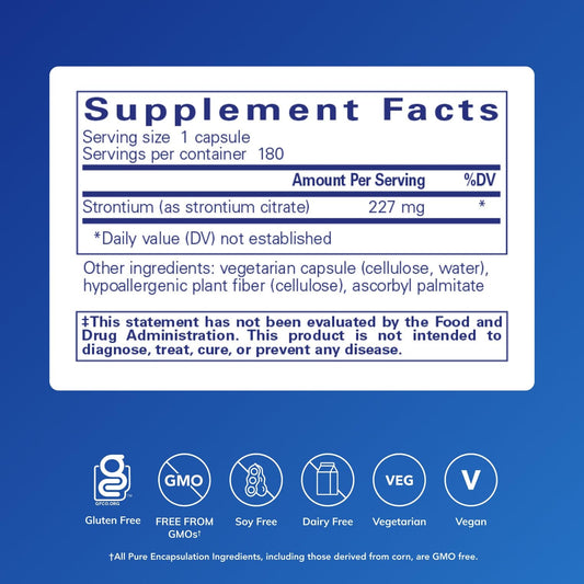 Close-up of Strontium Citrate capsules arranged for daily bone support.