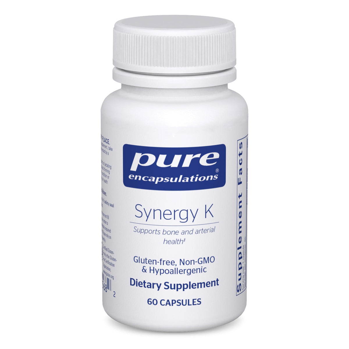 Pure Encapsulations Synergy K bottle displaying the bone support vitamin blend.