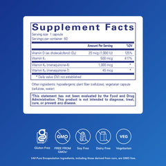 Pure Encapsulations Synergy K label highlighting K1, K2 and D3 formulation for bone health.