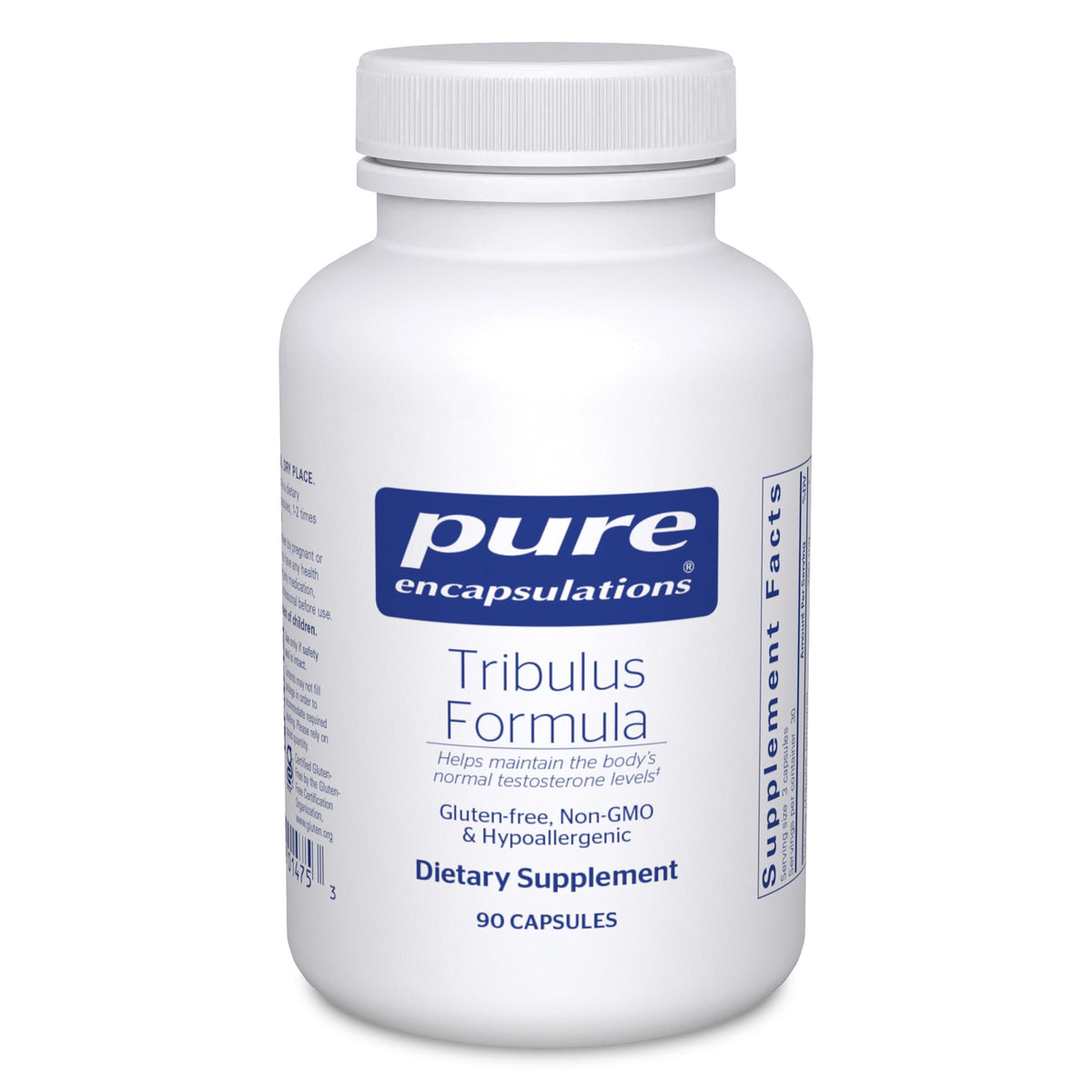 Pure Encapsulations Tribulus Formula bottle front showing premium hypoallergenic supplement for balance support.