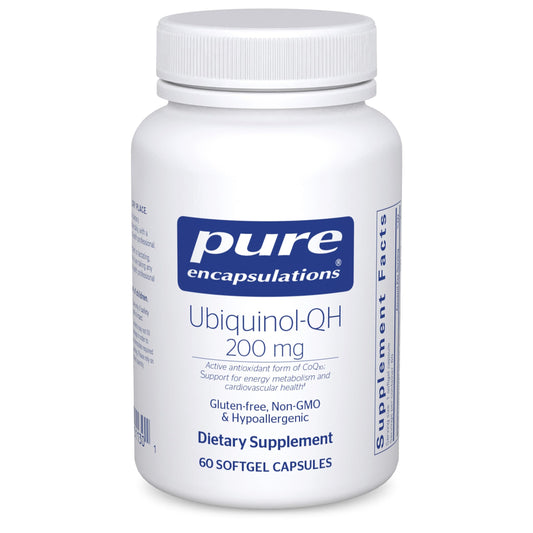 Pure Encapsulations Ubiquinol-QH 200 mg bottle front for daily heart health support