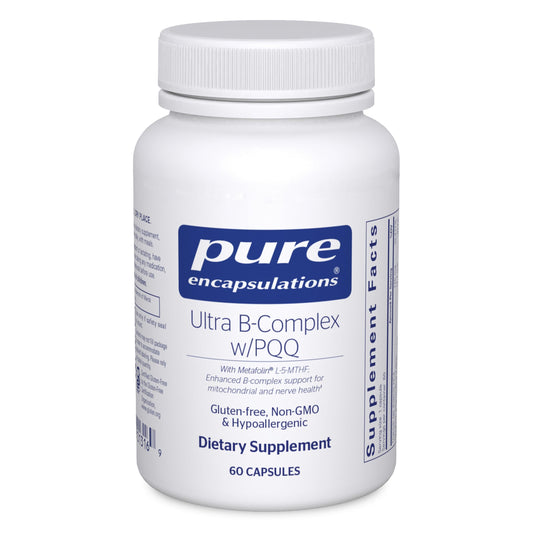 Pure Encapsulations Ultra B-Complex with PQQ bottle front showing clean, pure formula for nerve and energy support