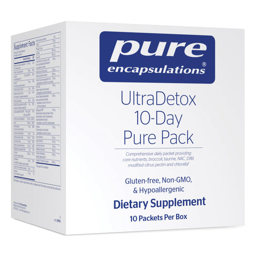 Pure Encapsulations UltraDetox 10-Day Pure Pack bottle-front promotes easy daily detox support.