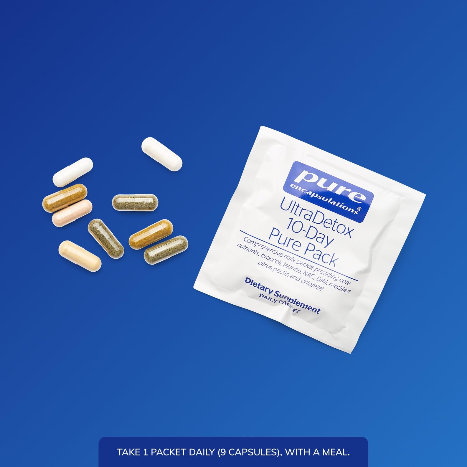 UltraDetox capsules close-up emphasizes easy to swallow daily capsules.