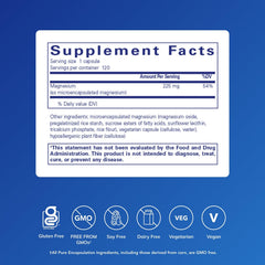 Pure Encapsulations UltraMag bottle label details highlighting vegan and non-GMO aspects.