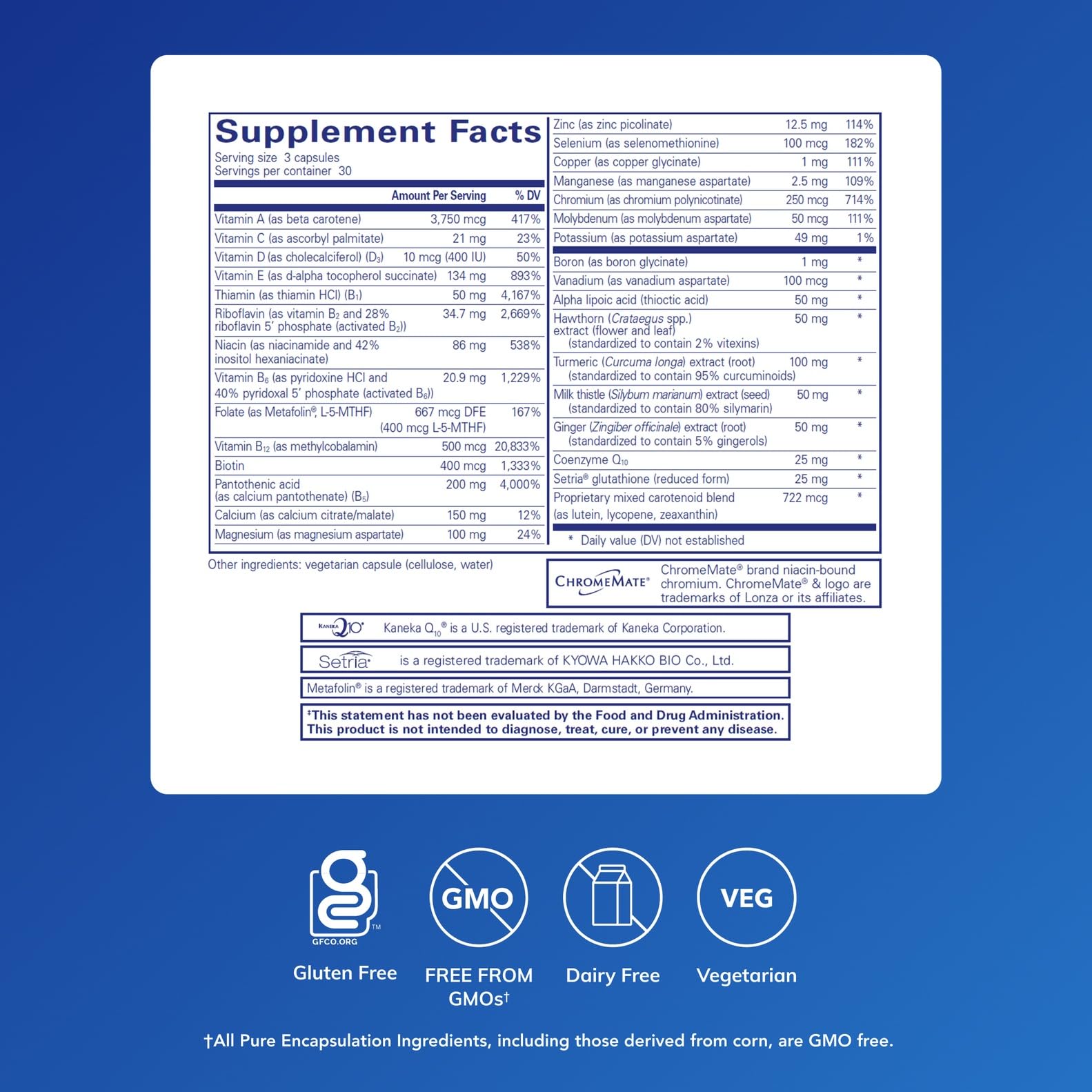 Pure Encapsulations UltraNutrient bottle back showing ingredients and directions.