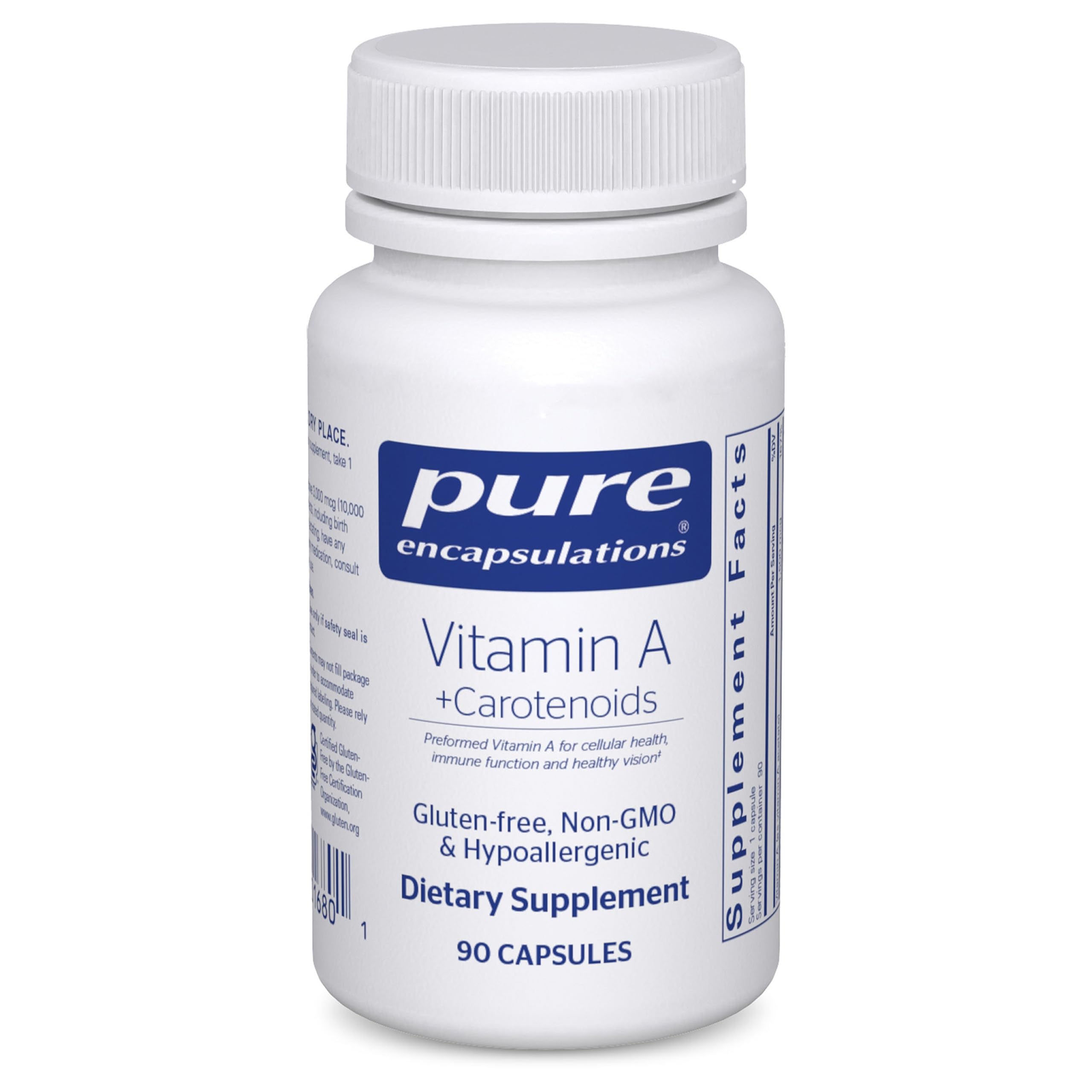 Pure Encapsulations Vitamin A + Carotenoids bottle facing forward for eye support
