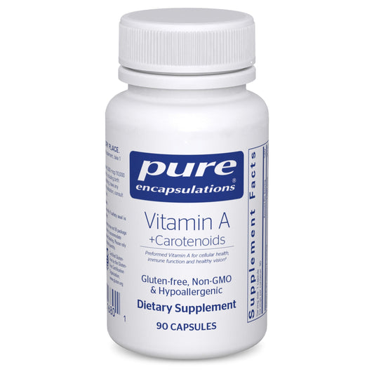 Pure Encapsulations Vitamin A + Carotenoids bottle facing forward for eye support