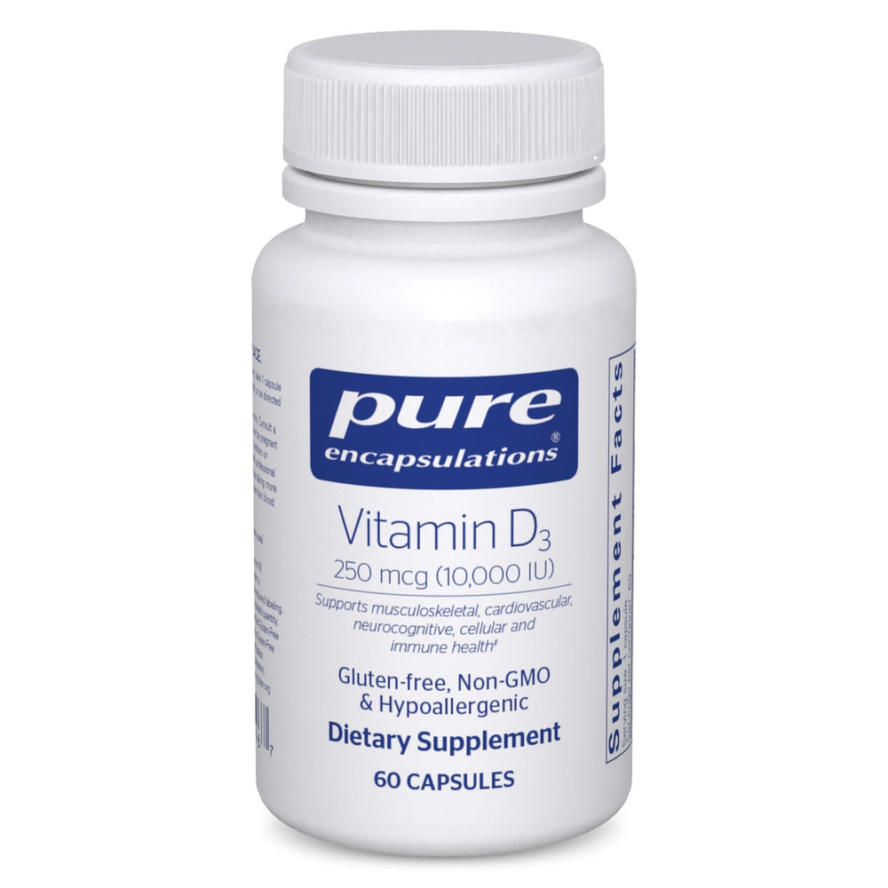 Pure Encapsulations Vitamin D3 250 mcg bottle for daily bone and immune support