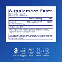 Pure Encapsulations Vitamin D3 250 mcg capsules support calcium absorption for bone health