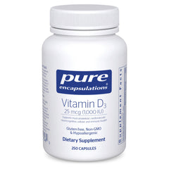 Pure Encapsulations Vitamin D3 bottle with 1000 IU capsules for daily bone support