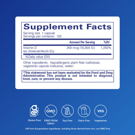 Pure Encapsulations Vitamin D3 capsules for easy daily intake.