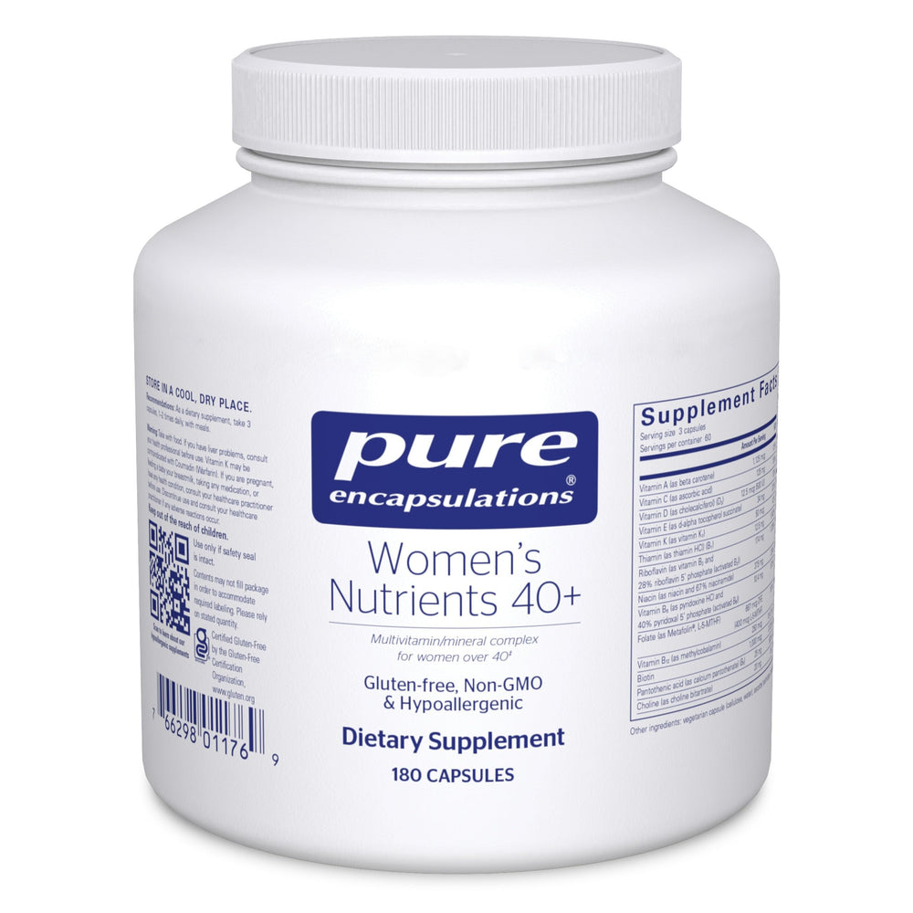 Pure Encapsulations Women's Nutrients 40+ bottle pour supports daily urinary health.