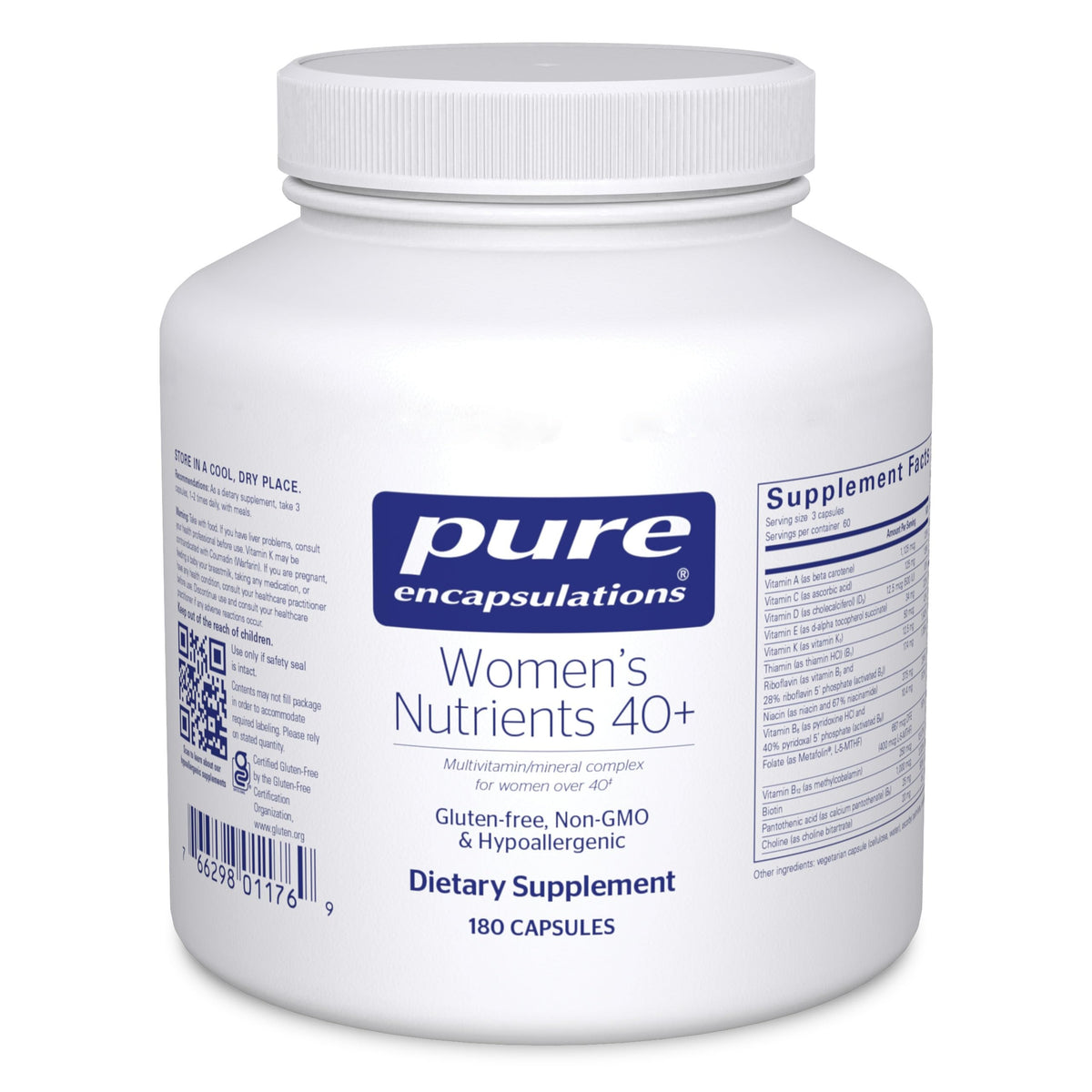 Pure Encapsulations Women's Nutrients 40+ bottle pour supports daily urinary health.