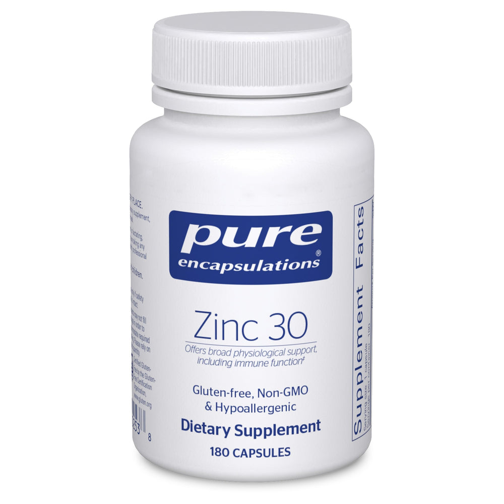 Pure Encapsulations Zinc 30 mg bottle with easy-to-swallow capsules for daily immune support