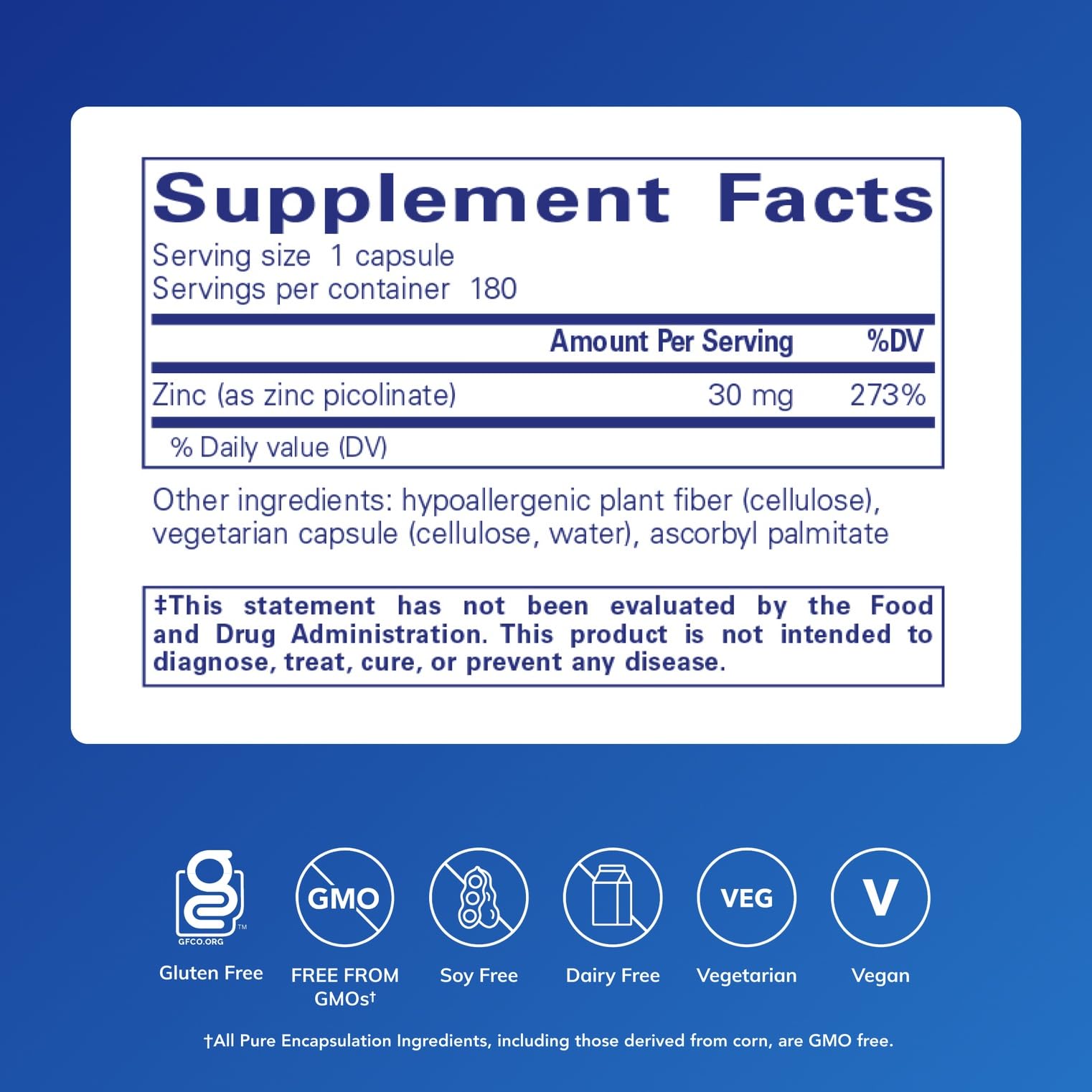 Pure Encapsulations Zinc 30 mg capsules arranged for nutrient metabolism