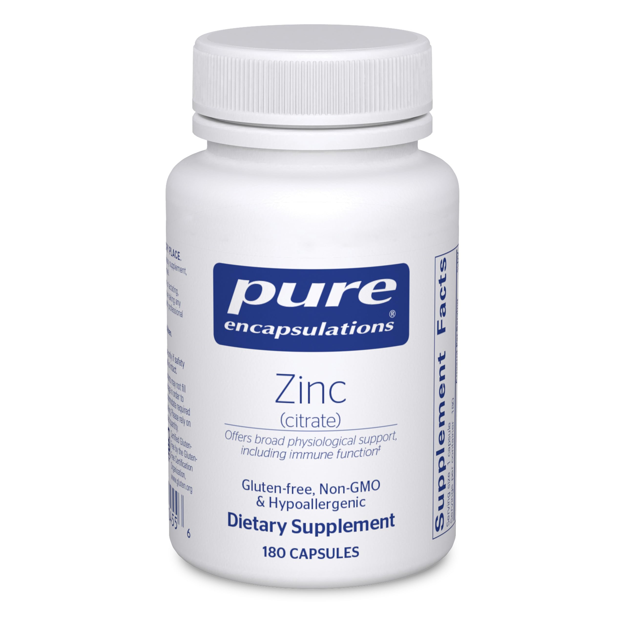 Pure Encapsulations Zinc Citrate bottle cap suggesting daily immune support potential