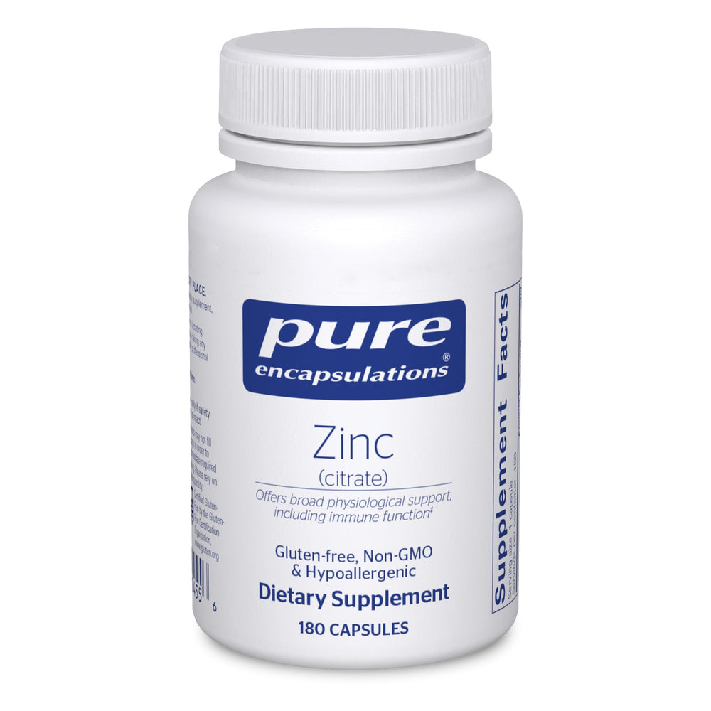 Pure Encapsulations Zinc Citrate bottle cap suggesting daily immune support potential