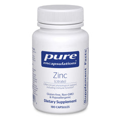 Pure Encapsulations Zinc Citrate bottle cap suggesting daily immune support potential