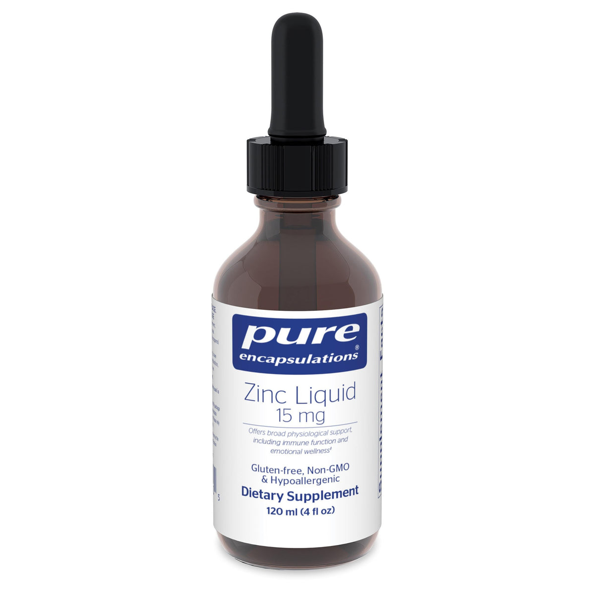 Pure Encapsulations Zinc Liquid 15 mg bottle pour for easy dosing and great taste