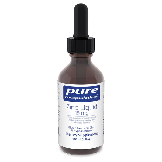 Pure Encapsulations Zinc Liquid 15 mg bottle pour for easy dosing and great taste
