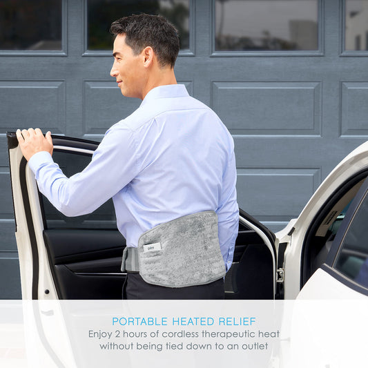 Pure Enrichment PureRelief battery pack recharges for extended on-the-go heat.