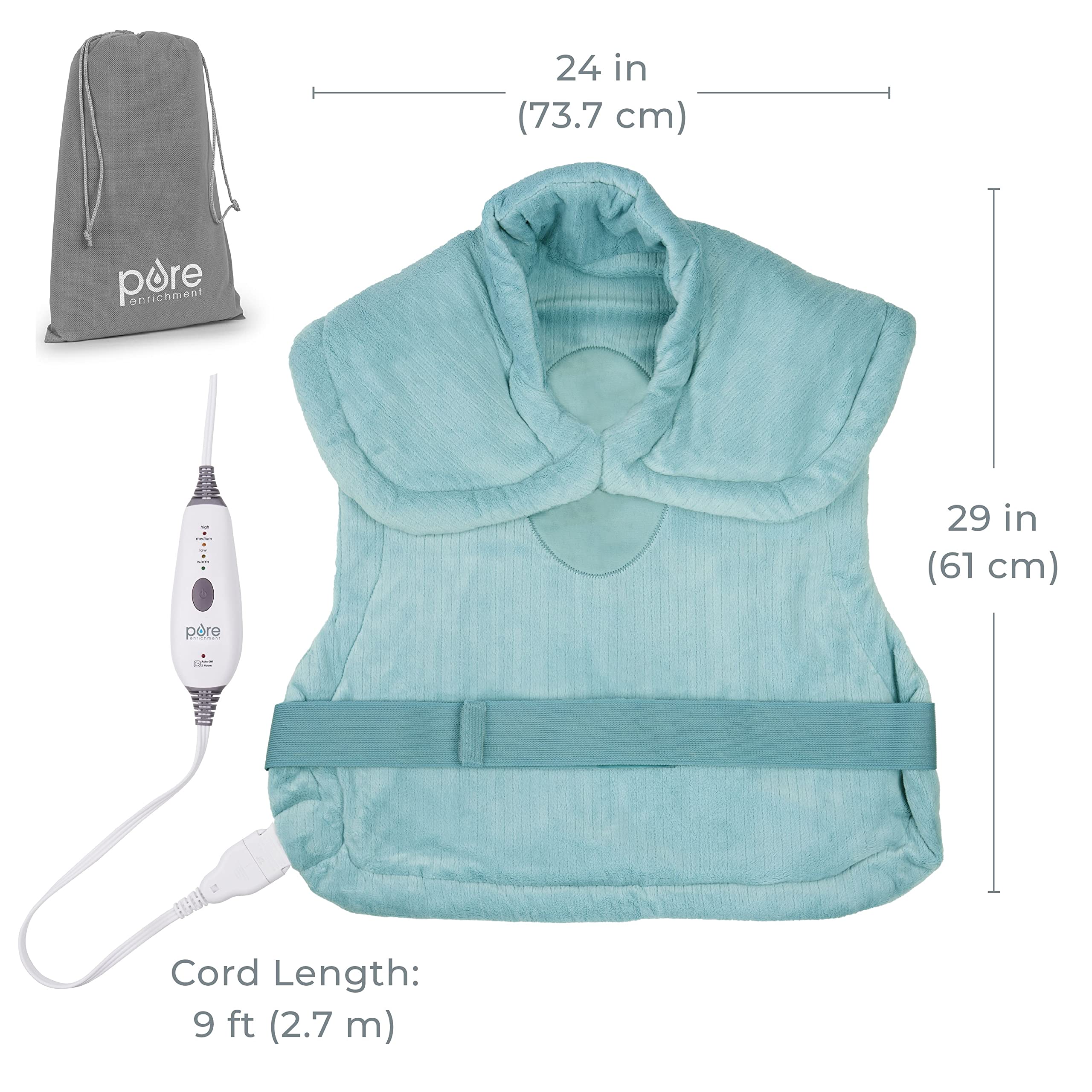 Pure Enrichment PureRelief XL four-heat settings offer customizable comfort for different activities.