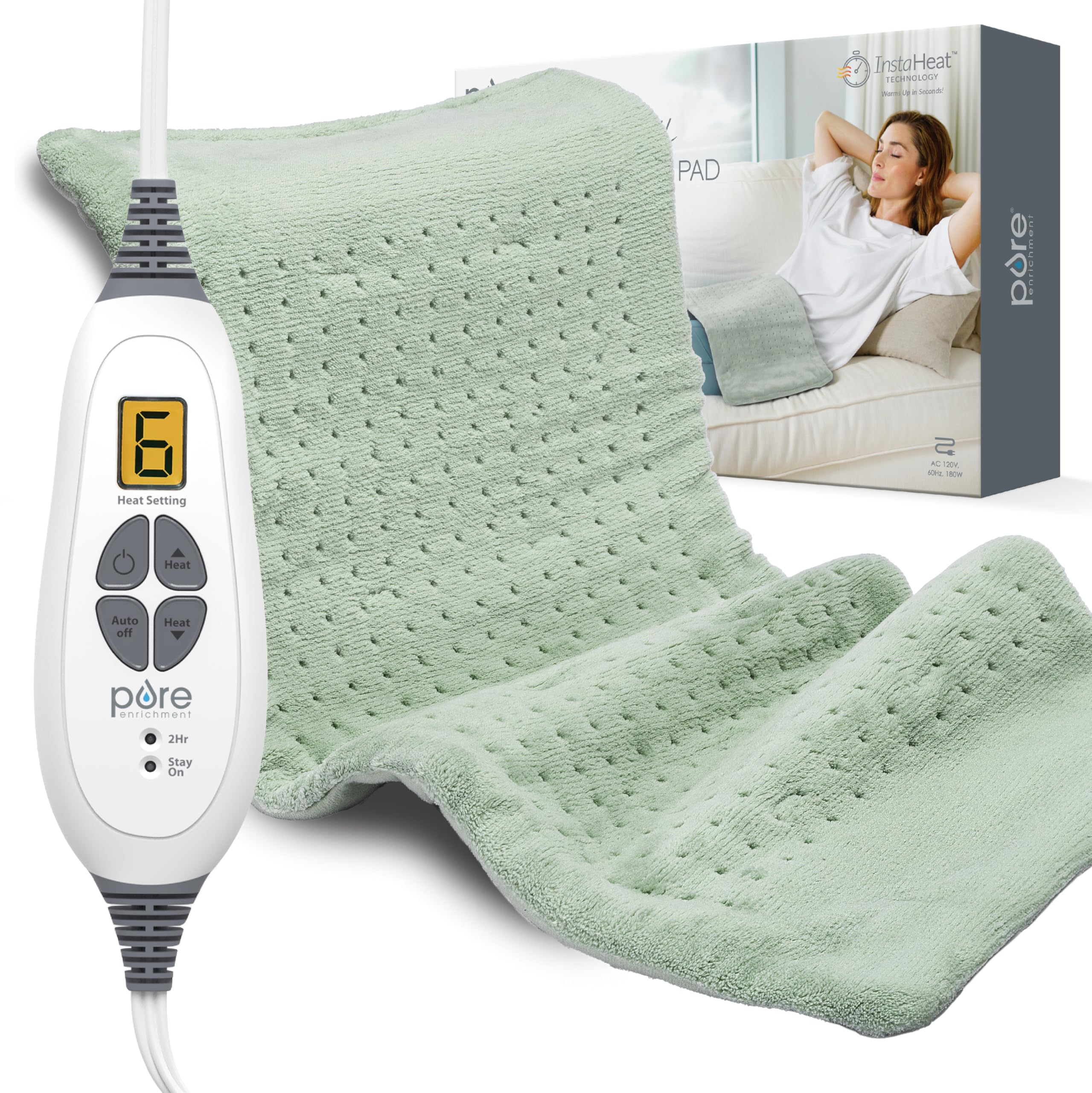 Pure Enrichment PureRelief XL heating pad front view showing large 12x24 inch coverage for targeted warmth