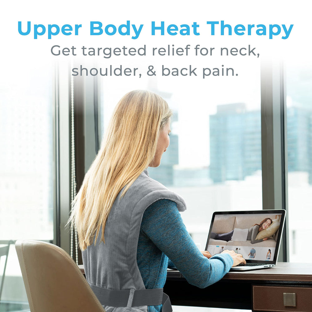 Pure Enrichment PureRelief XL worn on shoulders for neck relief.