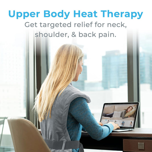 Pure Enrichment PureRelief XL worn on shoulders for neck relief.
