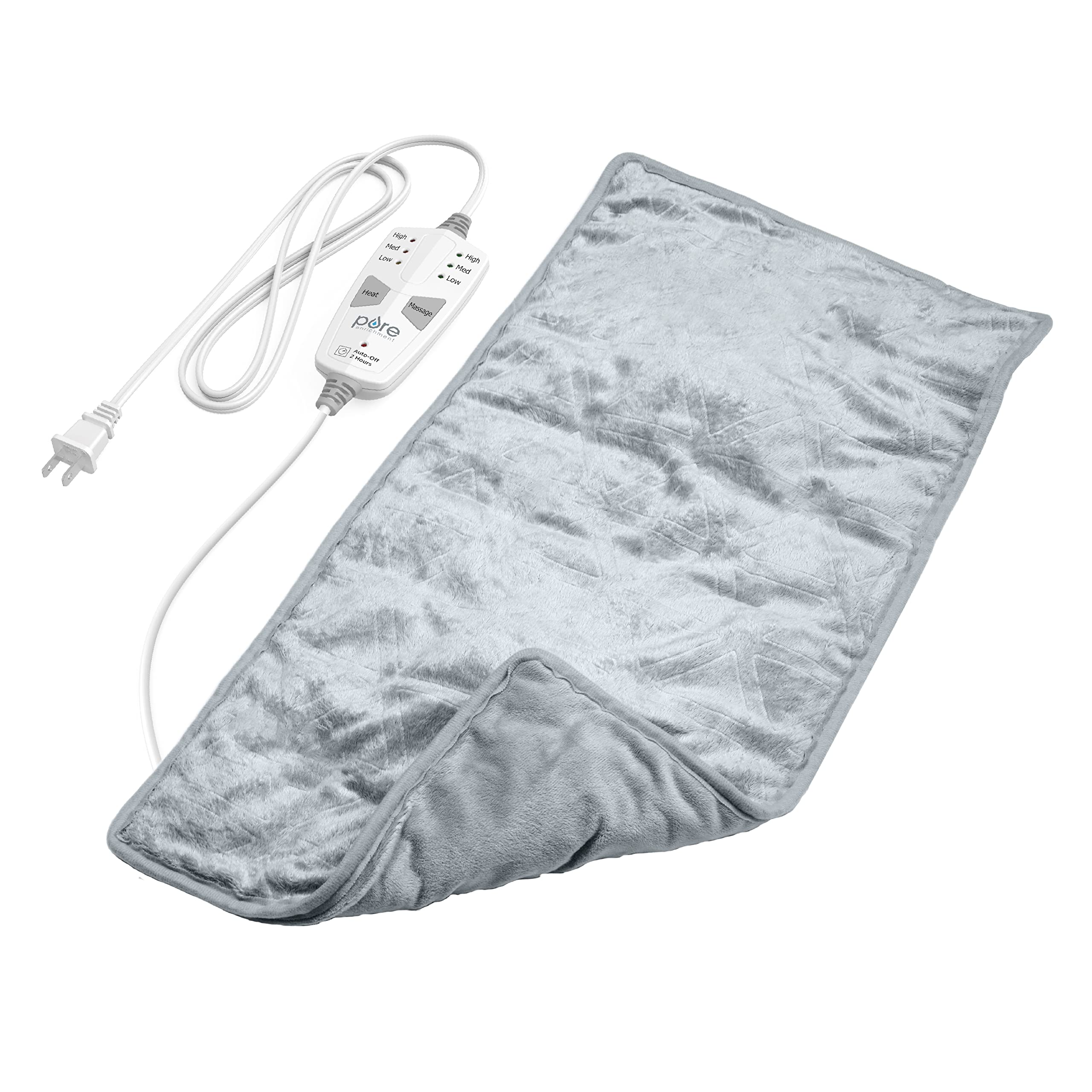 Pure Enrichment WeightedWarmth pad top view shows plush fabric for soothing heat therapy.