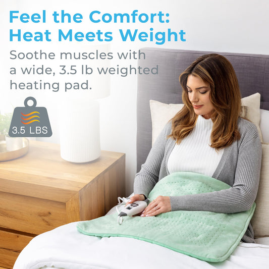 Pure Enrichment WeightedWarmth pad with six heat levels enables customizable comfort