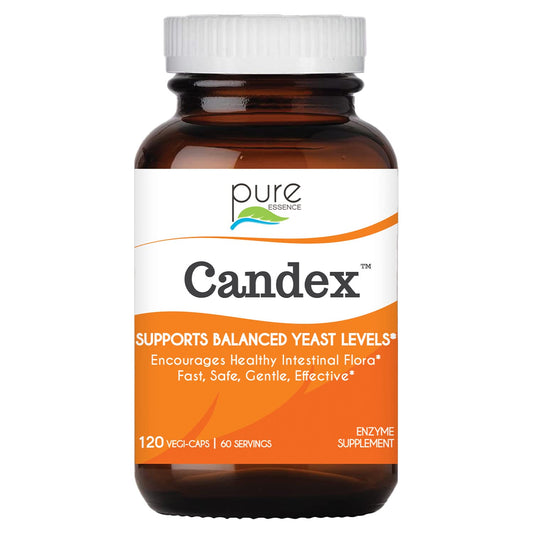 Pure Essence Candex bottle front view promoting gentle digestive balance.