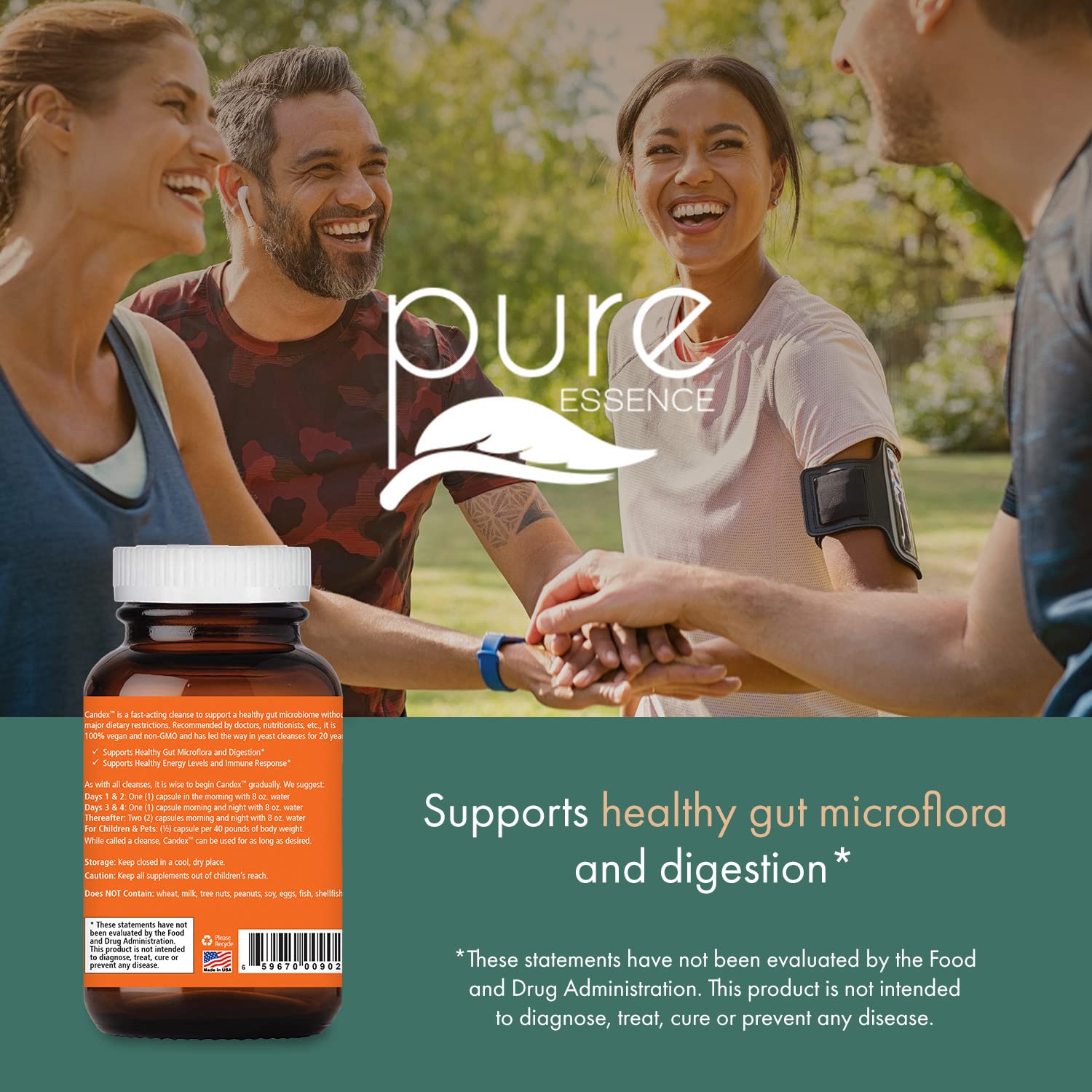 Pure Essence Candex digestive balance graphic illustrating gut health concept.