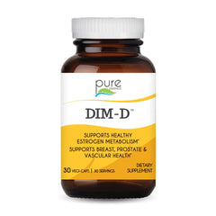 Pure Essence Dim D bottle front promoting estrogen balance support.