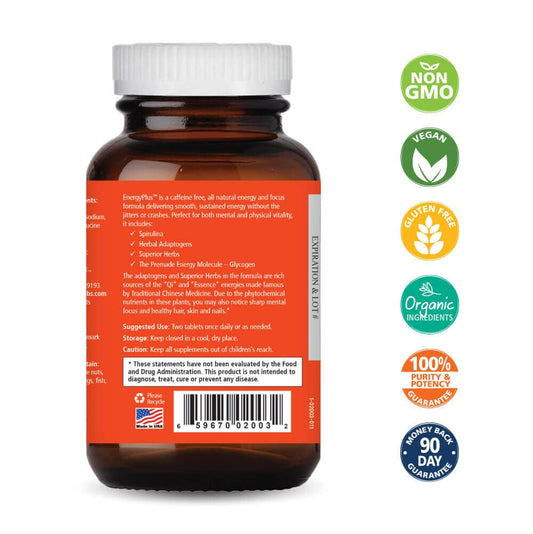 Pure Essence EnergyPlus bottle back reveals ingredients for natural stamina.