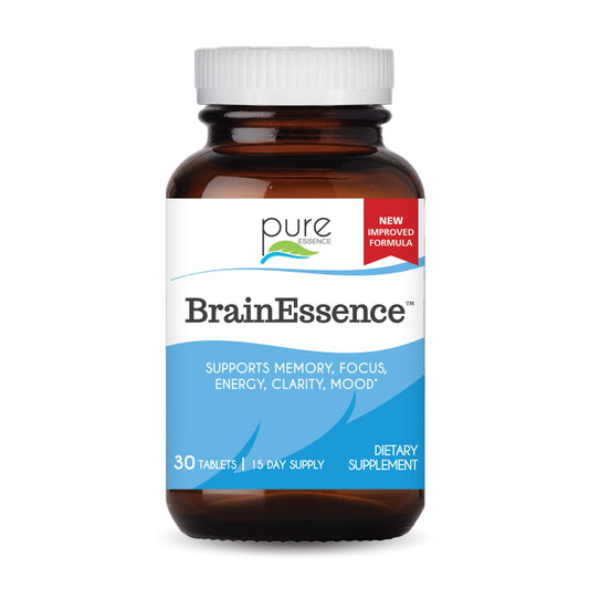 Pure Essence Labs Brain Essence bottle ready for daily cognitive support.