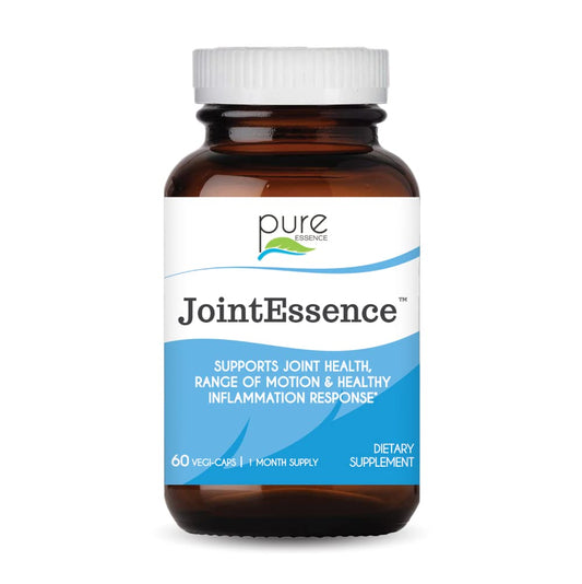 Pure Essence Labs JointEssence bottle label highlights natural joint support ingredients