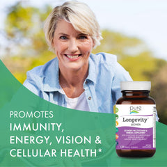Pure Essence Longevity Women superfoods mix illustrating broad nutrient coverage and plant-based nutrients