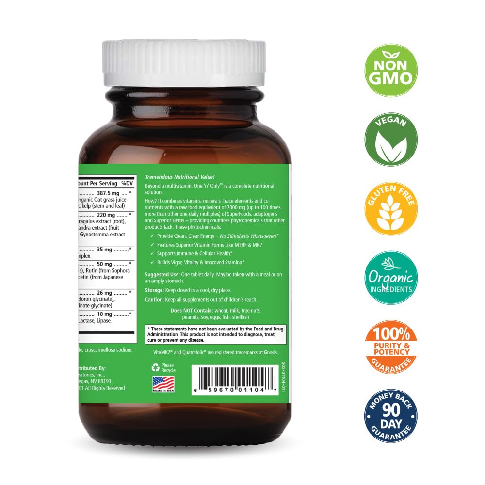 Pure Essence Labs One n Only bottle label closeup highlights ingredients and nutrition