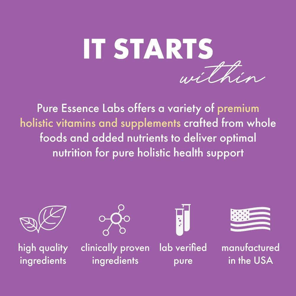 Pure Essence Labs Transitions box and bottle displayed together promoting 60 capsules.