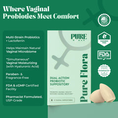 Pure Flora 4-strain lactobacillus label highlights key strains benefits.