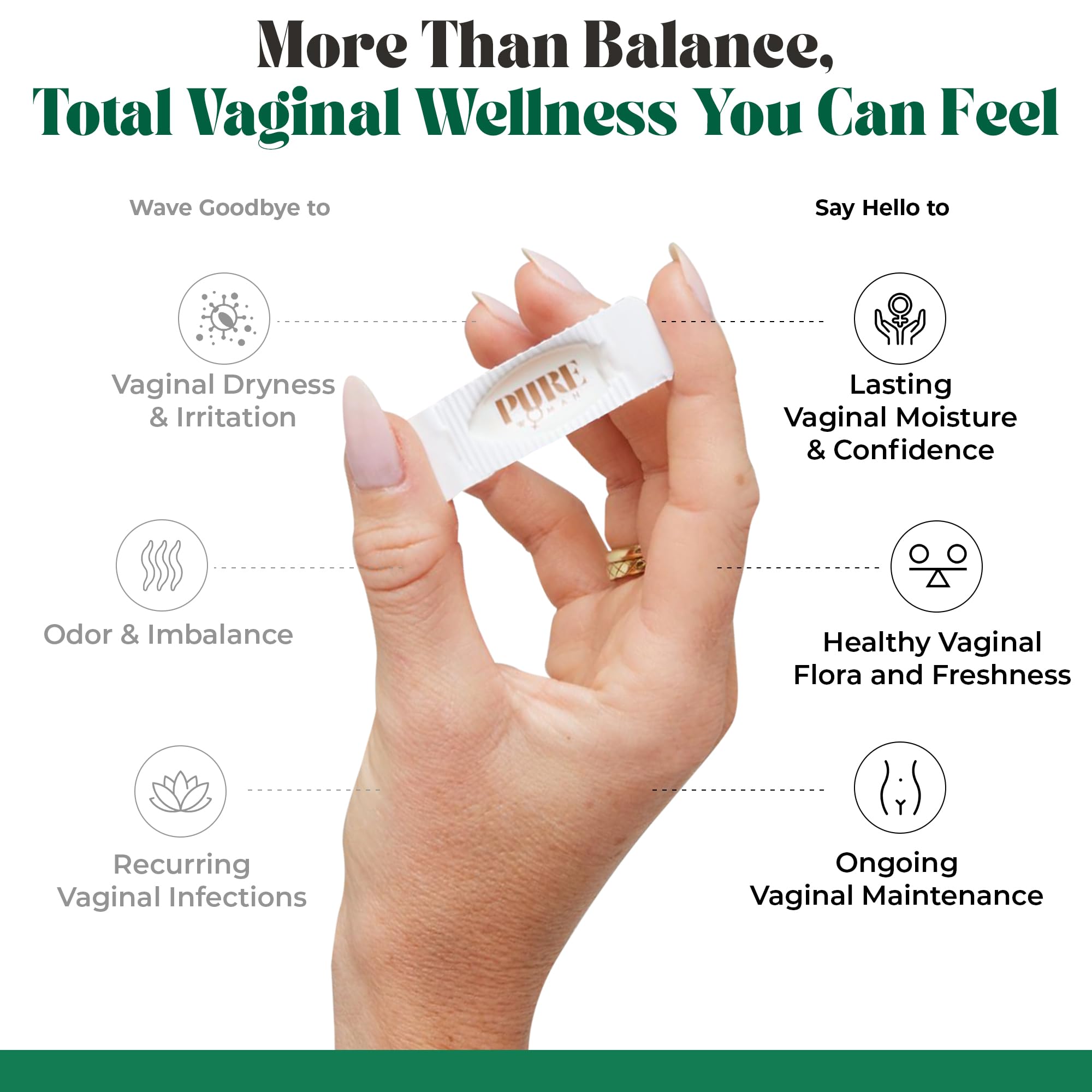 Pure Flora lactoferrin and hyaluronic acid ingredients panel for moisture.