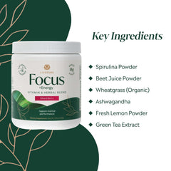Close-up of spirulina, beet powder, and green tea ingredients