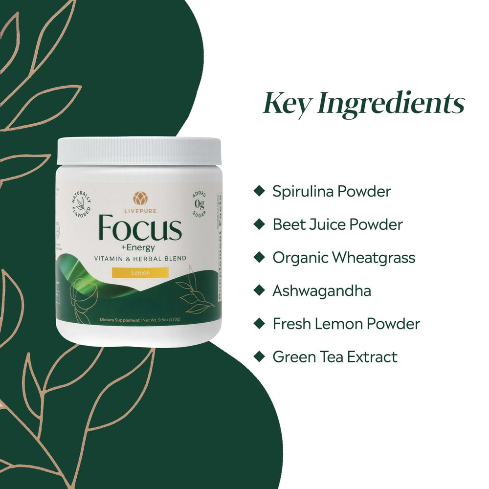 PURE Focus + Energy lemon glass ready to sip for a citrus lift