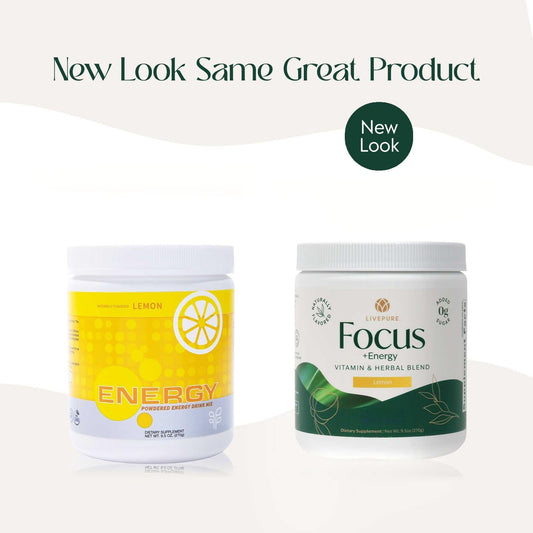 PURE Focus + Energy lemon scoop beside tub for easy prep