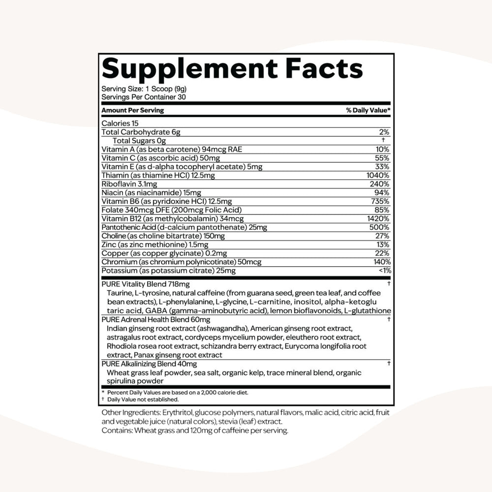PURE Focus Energy blend alongside gym equipment implies athletic performance support
