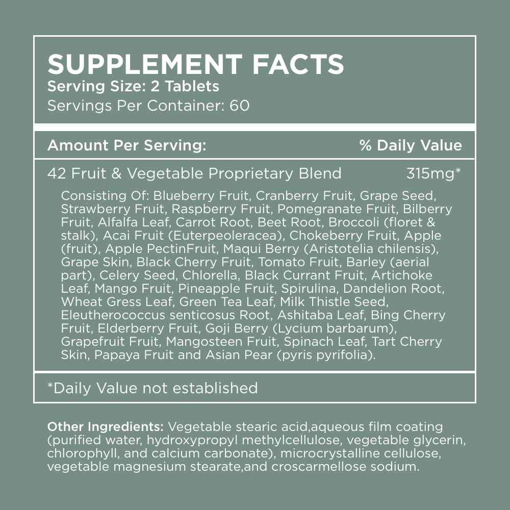 Pure for Men label close-up featuring 42 fruit and vegetable blend